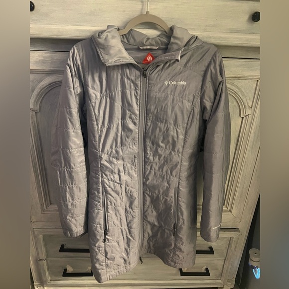 Columbia Mighty Lite Hooded Puffer Rain Jacket Tradwewinds Grey - Picture 5 of 11